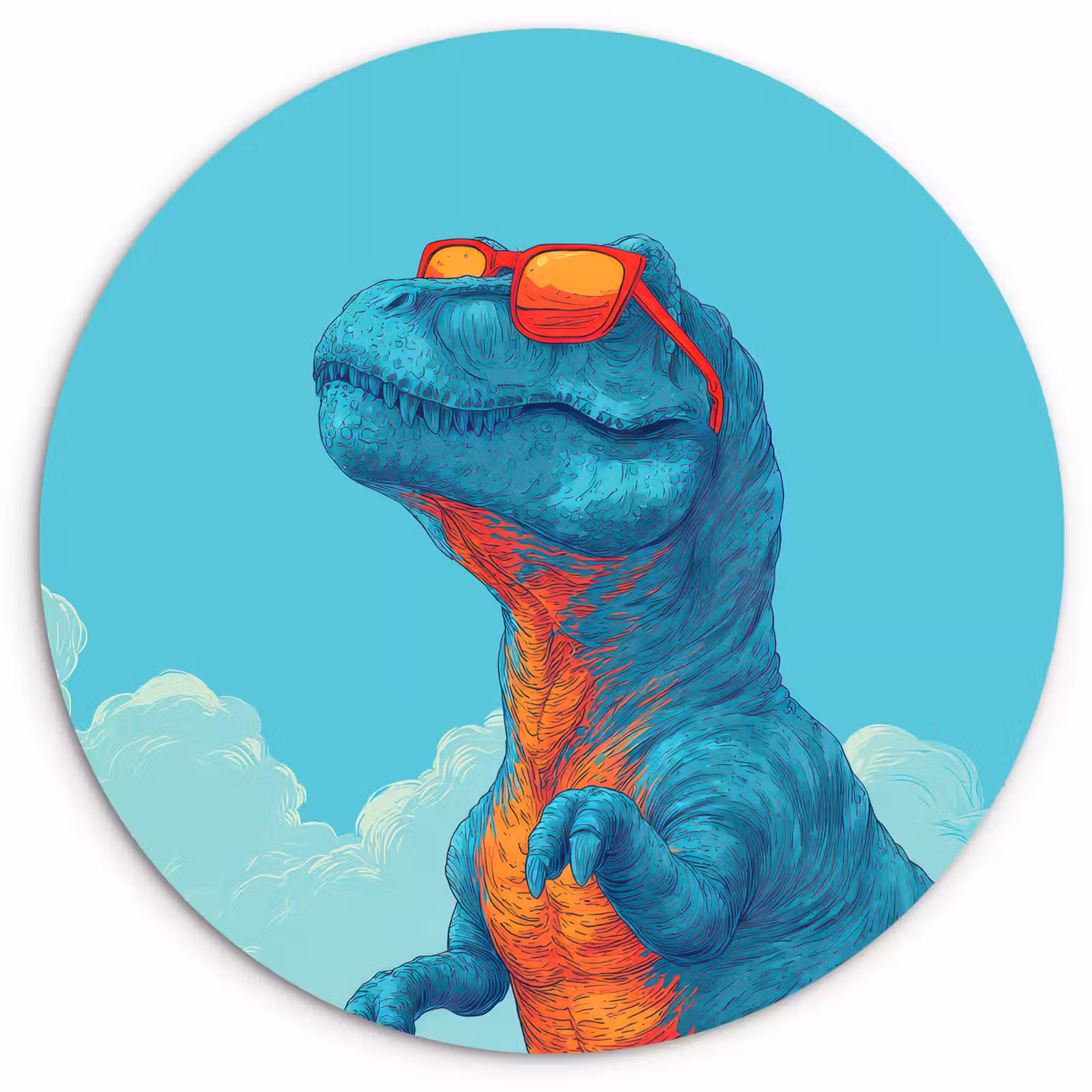 Muurcirkel - T-Rex - Blauw - Wolken - Zonnebril — 1
