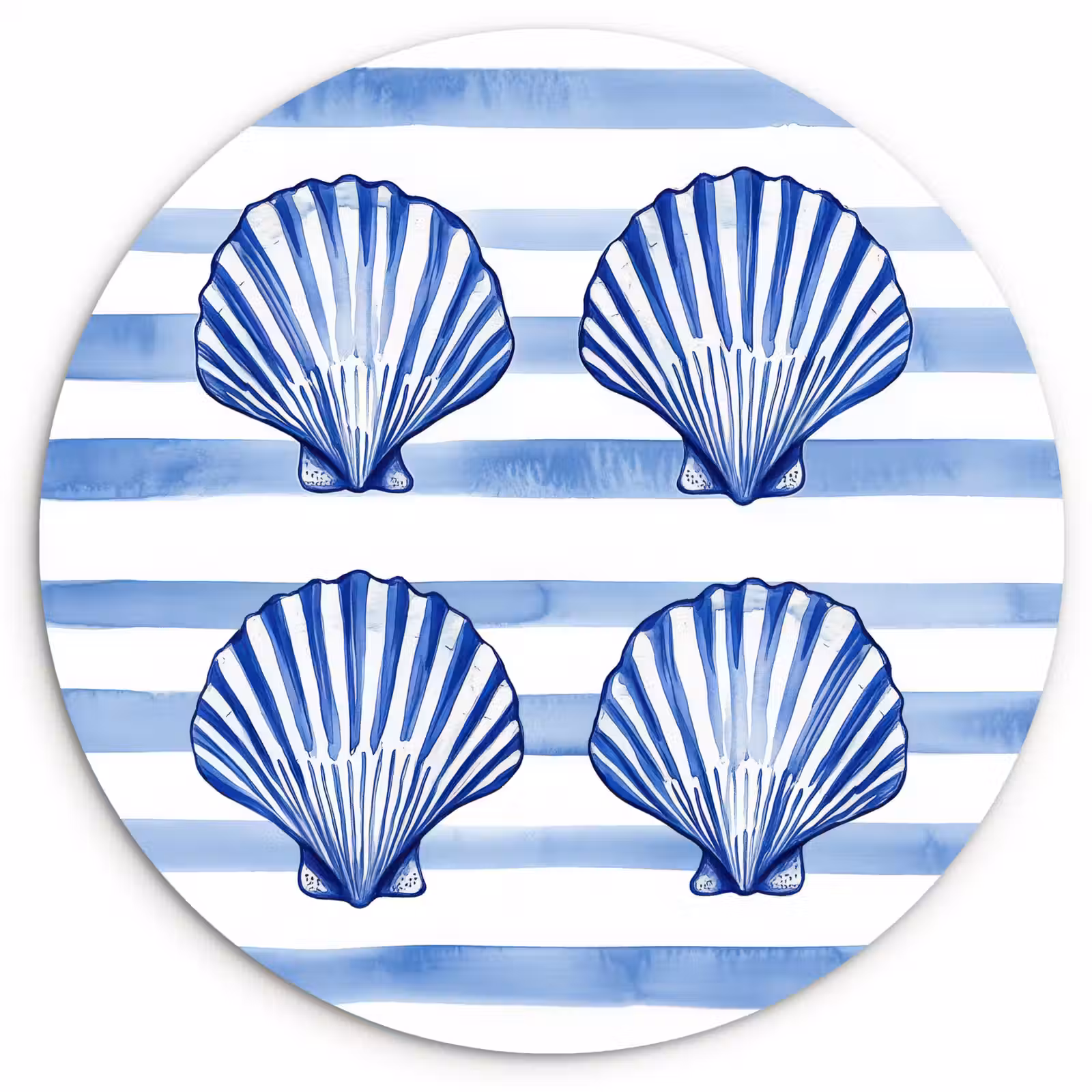Muurcirkel - Vier schelpen - Blauw - Wit - Strepen — 1