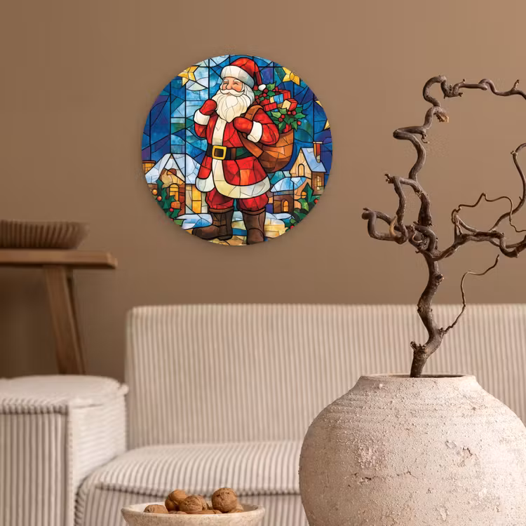 Muurcirkel - Kerstman - Glas - Kleurrijk — 2