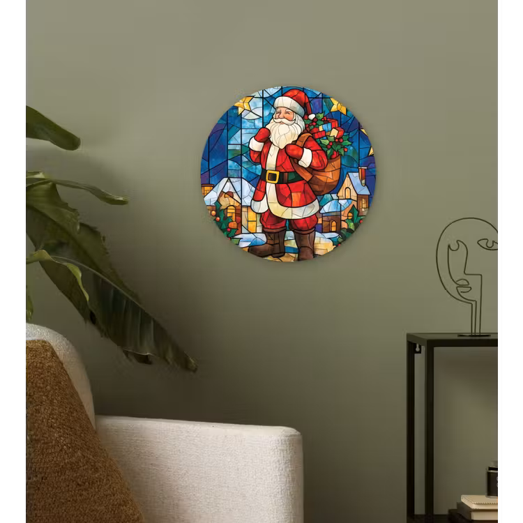 Muurcirkel - Kerstman - Glas - Kleurrijk — 3