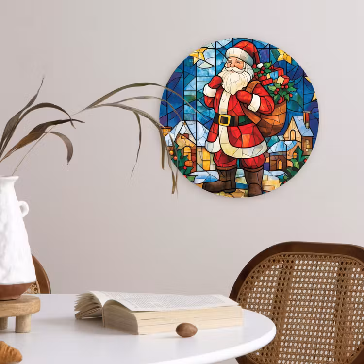 Muurcirkel - Kerstman - Glas - Kleurrijk — 4