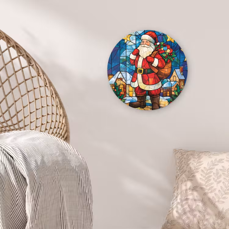 Muurcirkel - Kerstman - Glas - Kleurrijk — 5