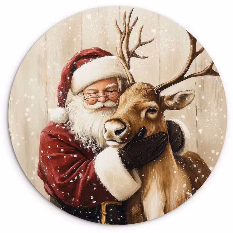 Muurcirkel - Kerstman - Rendier - Sneeuw - Kleurrijk — 1