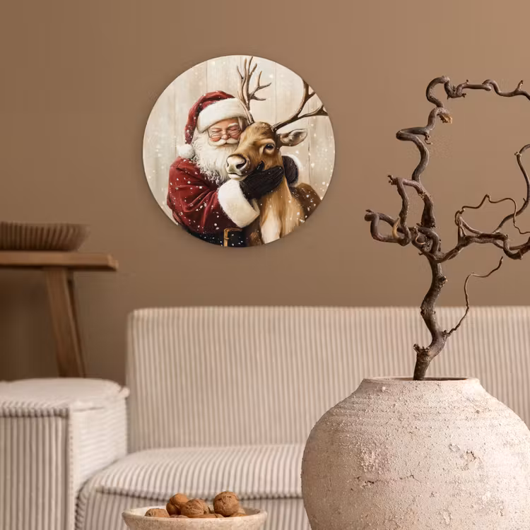Muurcirkel - Kerstman - Rendier - Sneeuw - Kleurrijk — 2