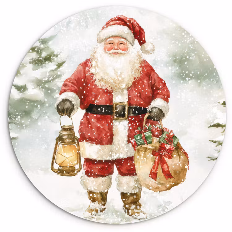 Muurcirkel - Kerstman- Winter - Sneeuw - Wit - Rood — 1