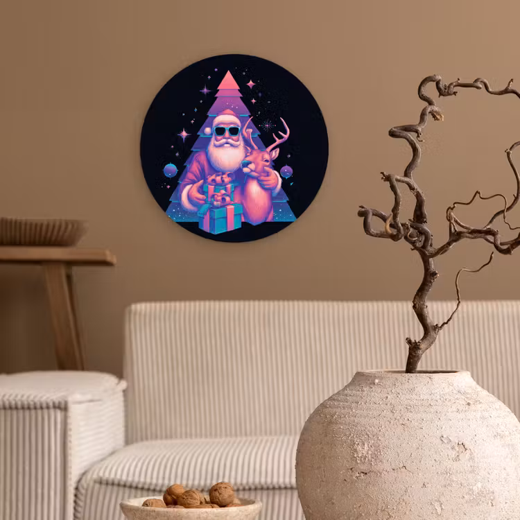 Muurcirkel - Retro - Kerstman - Rendieren - Kerstboom — 2