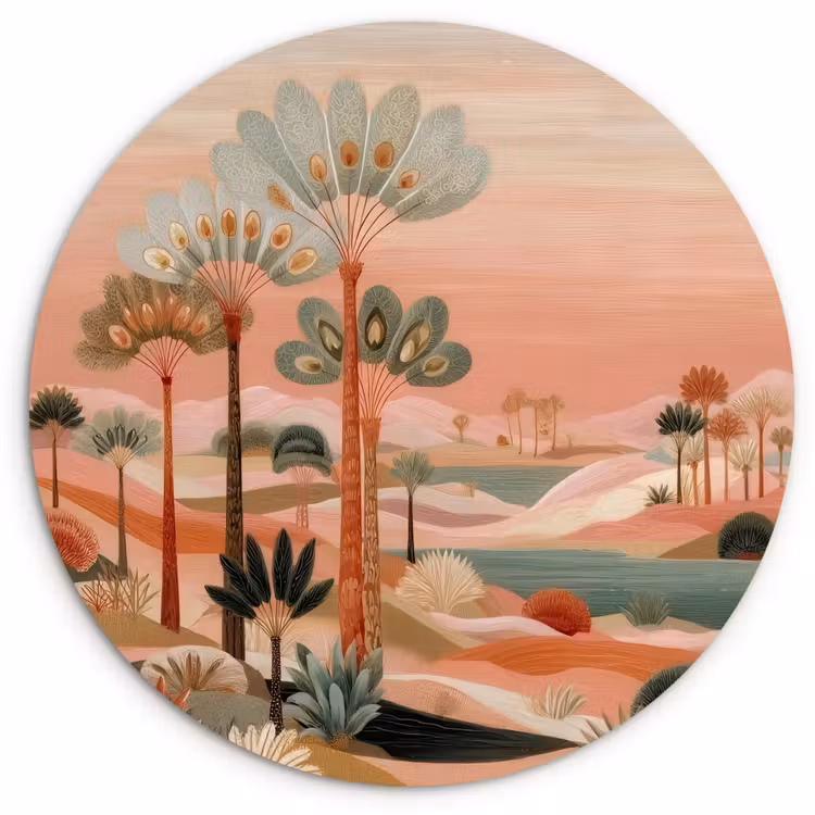 Muurcirkel - Roze landschap - Palmen - Water — 1