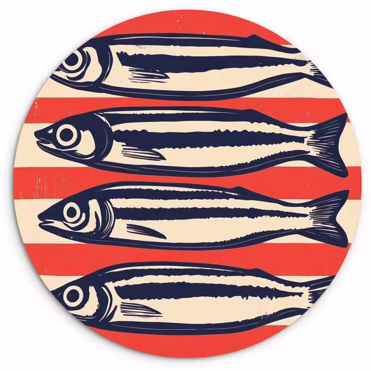 Muurcirkel - Sardines - Rood en beige strepen — 1