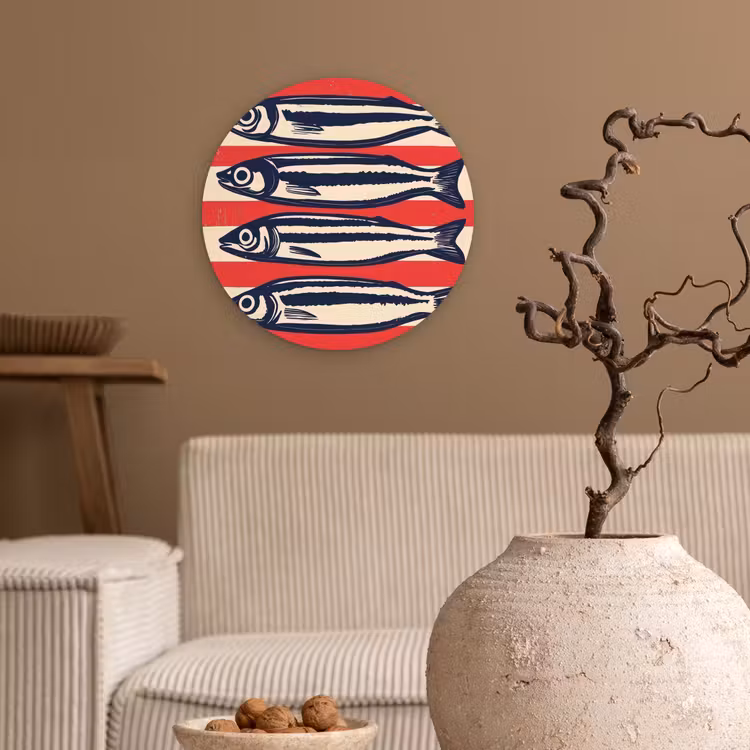 Muurcirkel - Sardines - Rood en beige strepen — 2