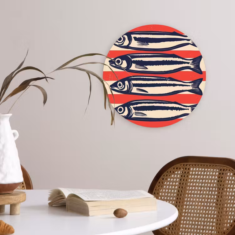 Muurcirkel - Sardines - Rood en beige strepen — 4