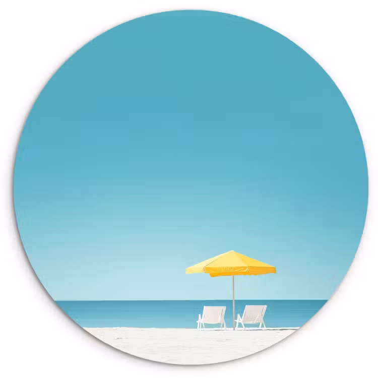 Muurcirkel - Strand - Blauwe lucht - Geel - Parasol — 1