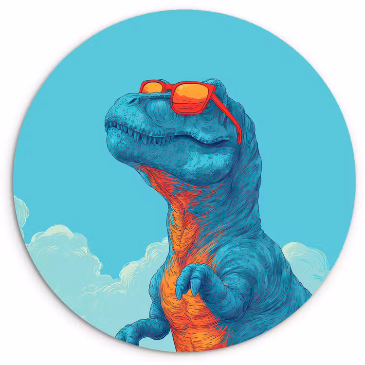Muurcirkel - T-Rex - Blauw - Wolken - Zonnebril — 1