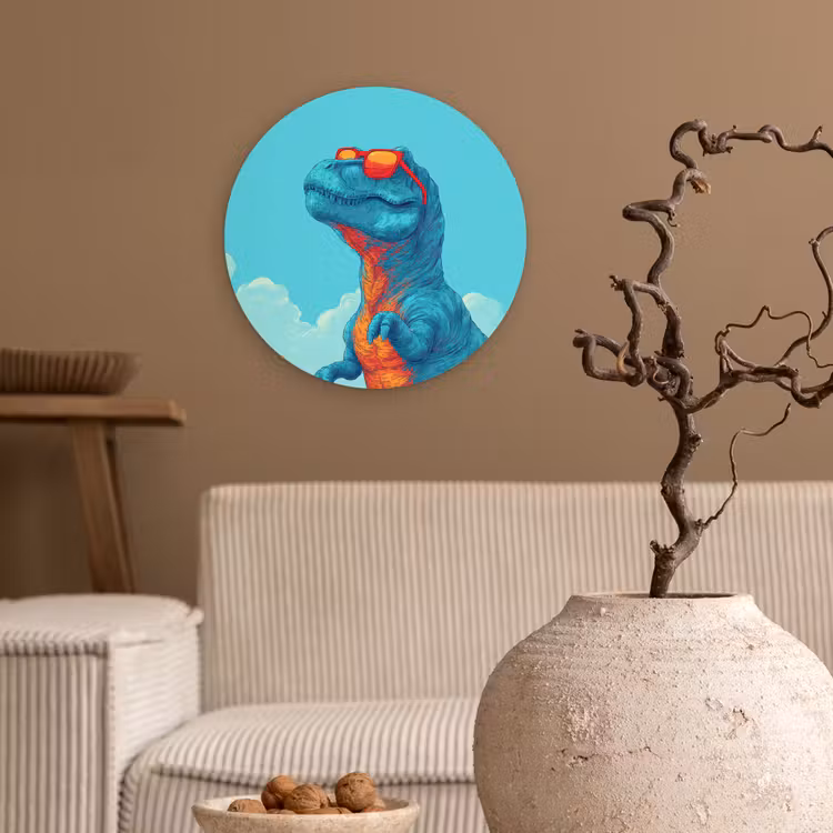 Muurcirkel - T-Rex - Blauw - Wolken - Zonnebril — 2