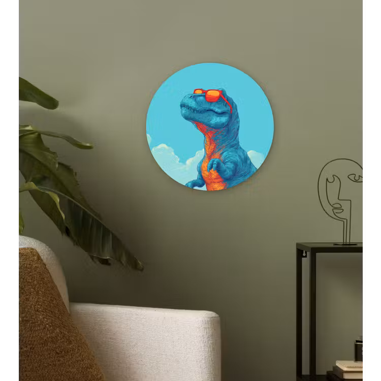 Muurcirkel - T-Rex - Blauw - Wolken - Zonnebril — 3