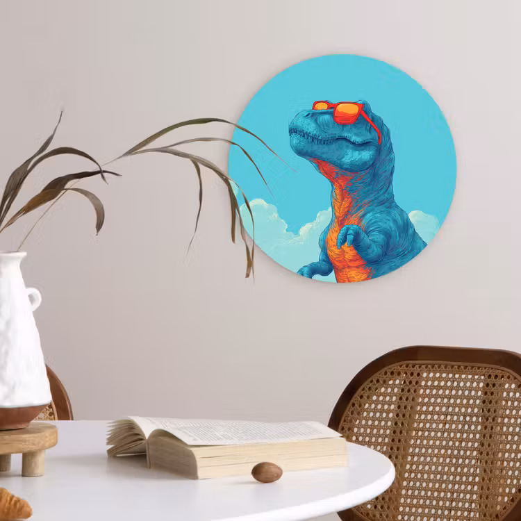 Muurcirkel - T-Rex - Blauw - Wolken - Zonnebril — 4