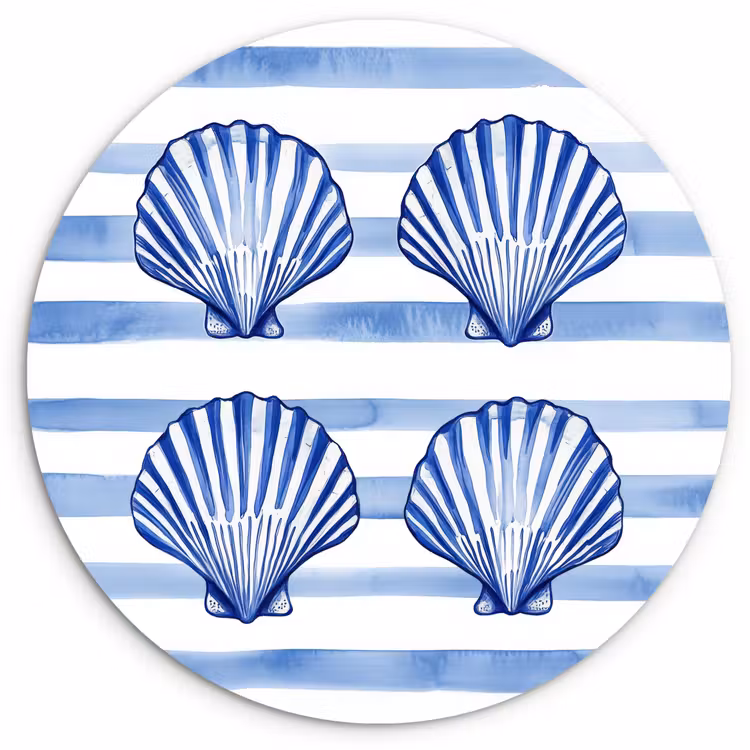 Muurcirkel - Vier schelpen - Blauw - Wit - Strepen — 1