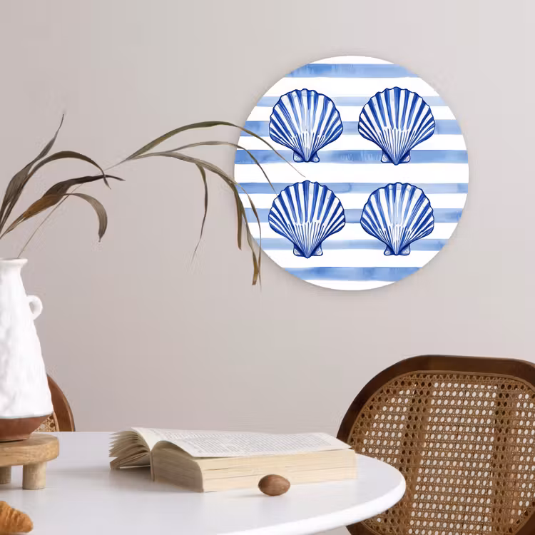 Muurcirkel - Vier schelpen - Blauw - Wit - Strepen — 4