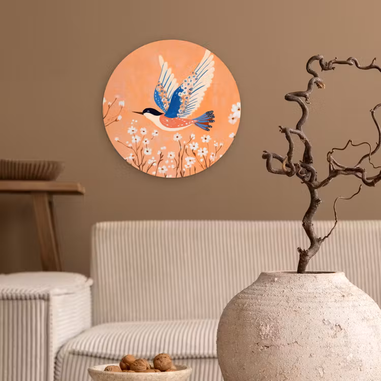 Muurcirkel - Vogel - Bloesemtakken - Warm - Kleurrijk — 2