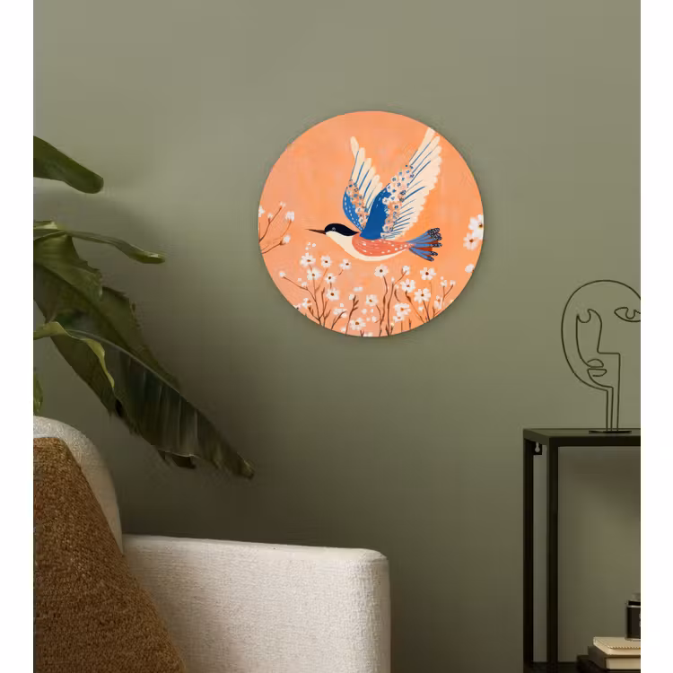 Muurcirkel - Vogel - Bloesemtakken - Warm - Kleurrijk — 3