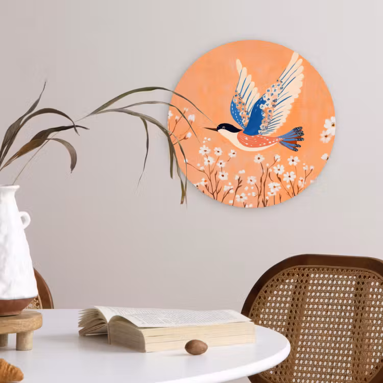 Muurcirkel - Vogel - Bloesemtakken - Warm - Kleurrijk — 4
