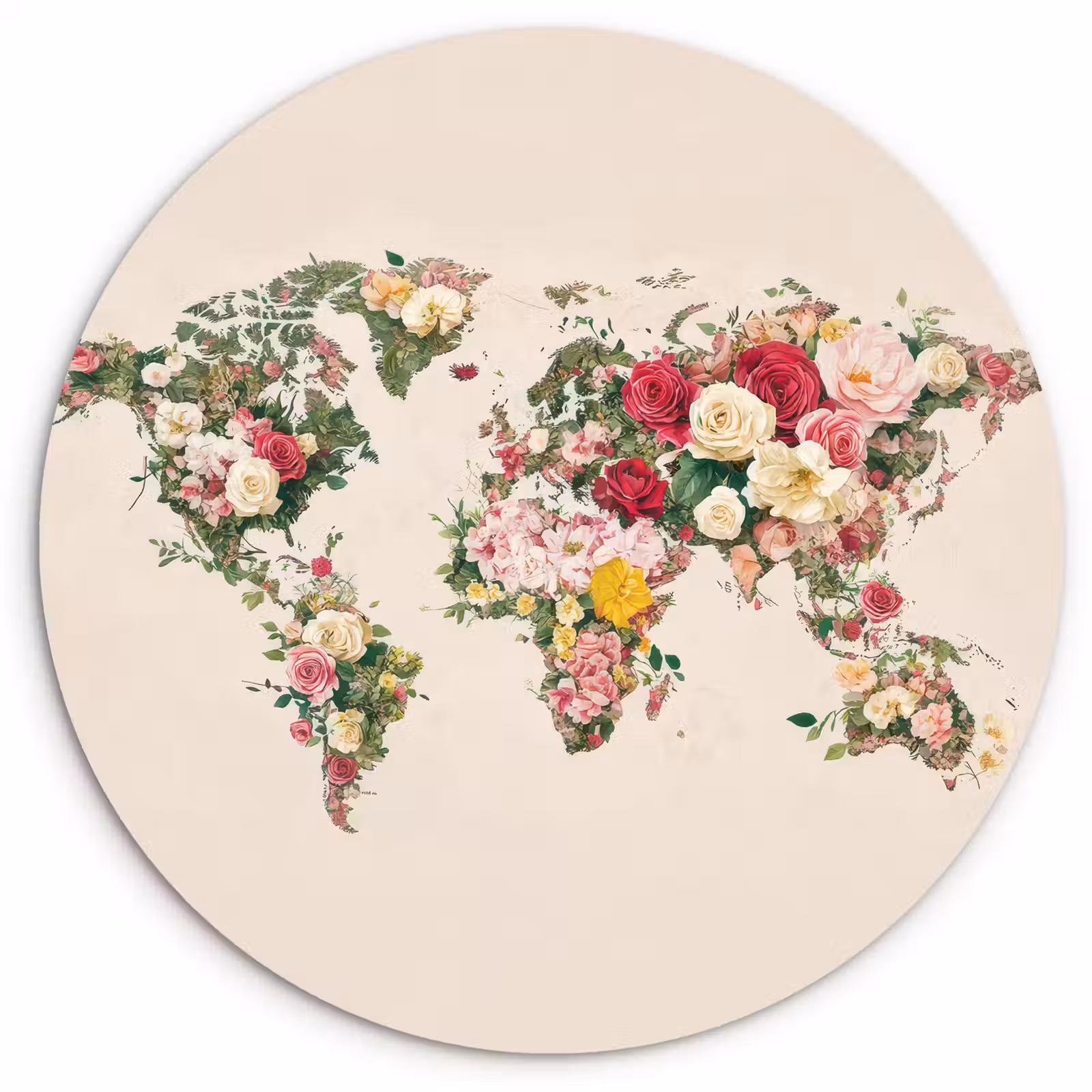 Muurcirkel - Wereldkaart - Bloemen - Roze — 1