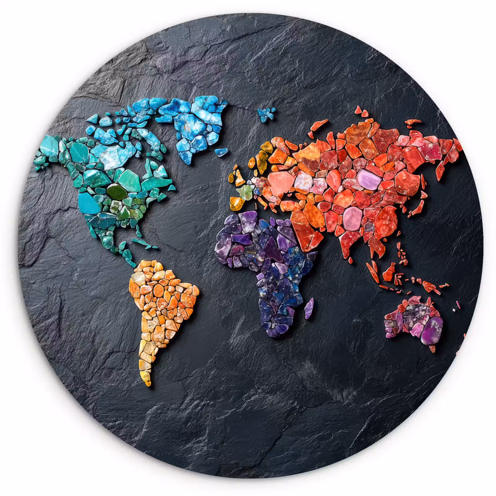 Muurcirkel - Wereldkaart - Edelstenen - Regenboog - Ruw — 1