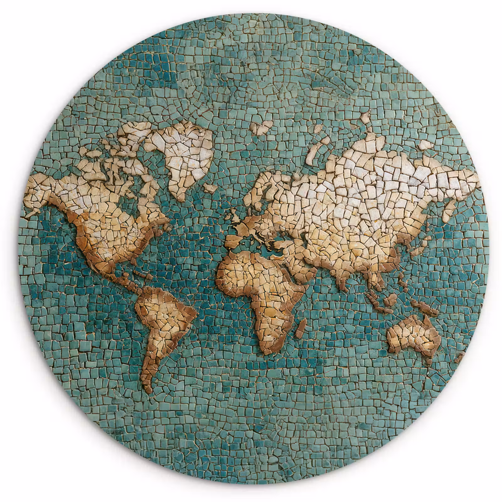 Muurcirkel - Wereldkaart - Gebroken tegels - Mozaïek — 1