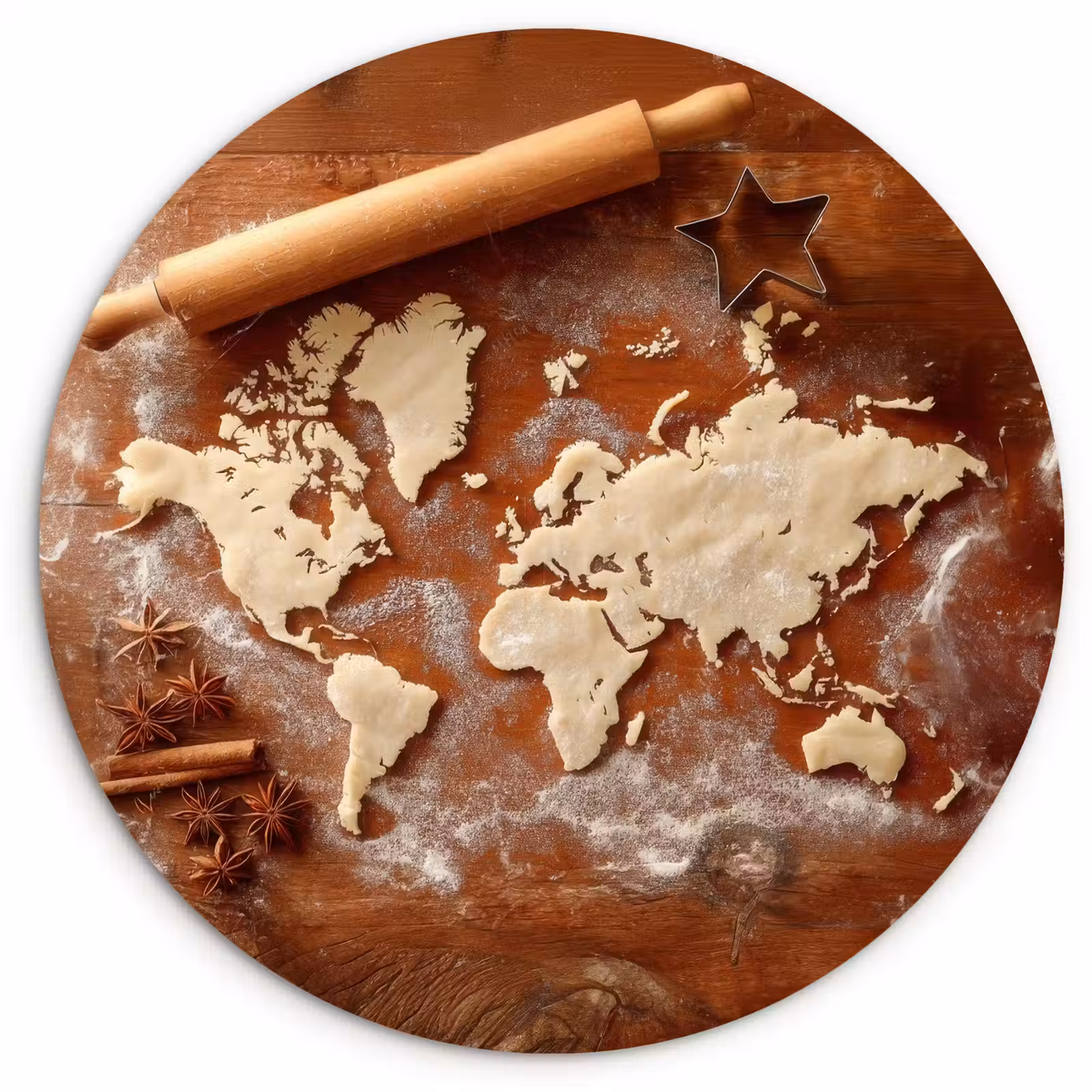 Muurcirkel - Wereldkaart - Koekjesdeeg - Warme baksfeer — 1