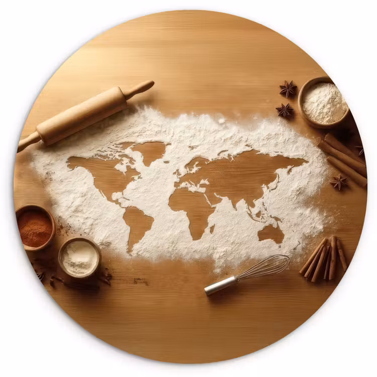Muurcirkel - Hout - Wereldkaart - Bakken - Keuken — 1