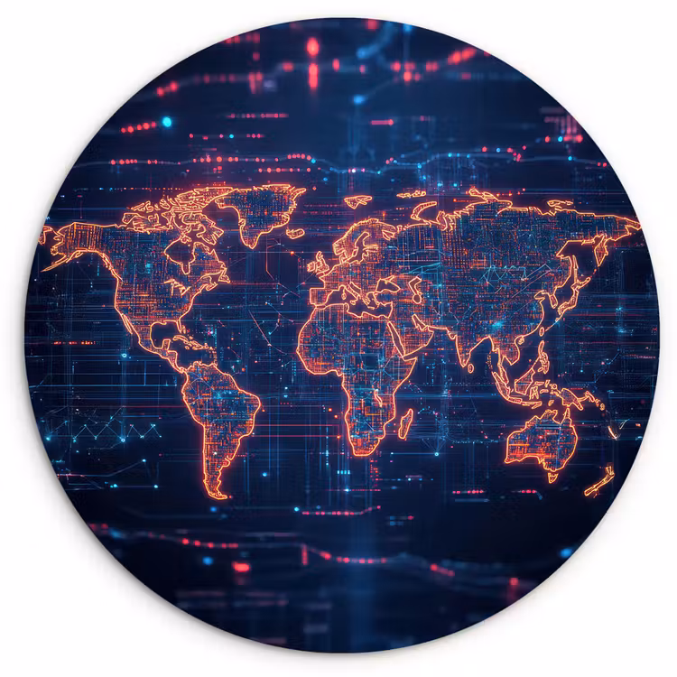 Muurcirkel - Wereldkaart - Futuristisch - Oranje — 1