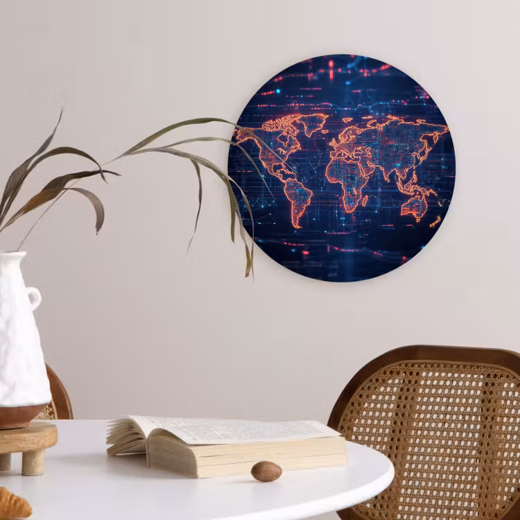 Muurcirkel - Wereldkaart - Futuristisch - Oranje — 4