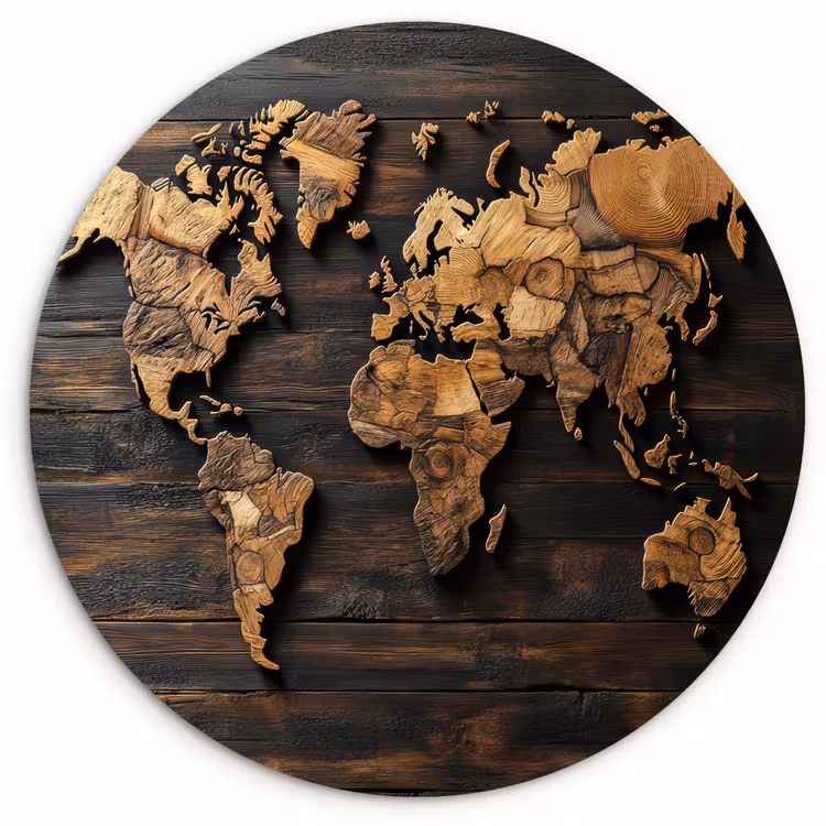 Muurcirkel - Wereldkaart - Hout - Mozaïek — 1