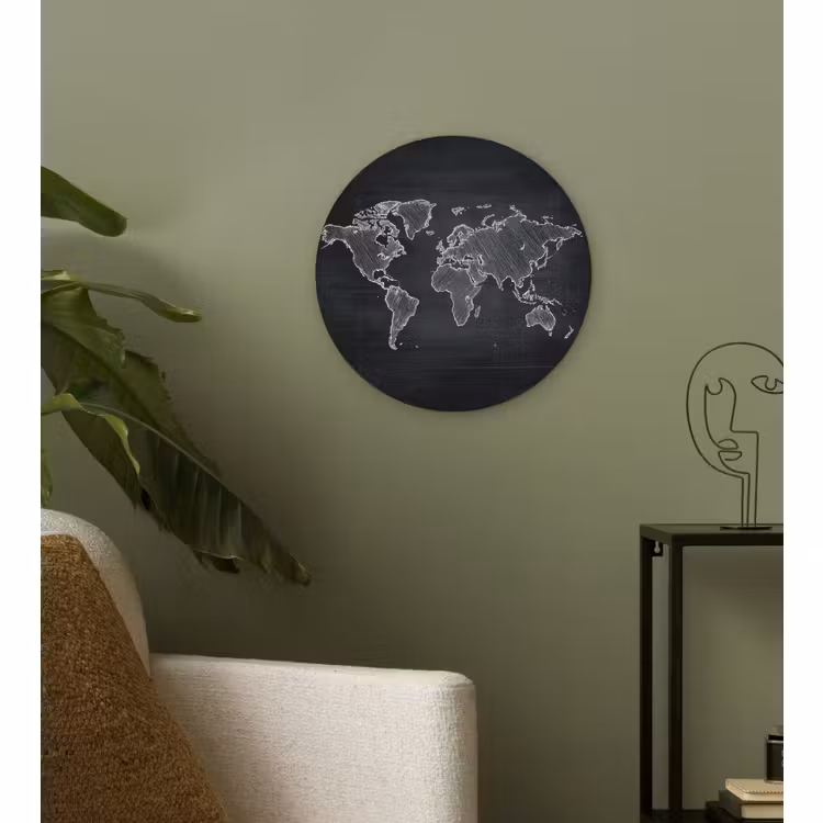 Muurcirkel - Wereldkaart - Krijt - Zwart - minimalistisch — 3