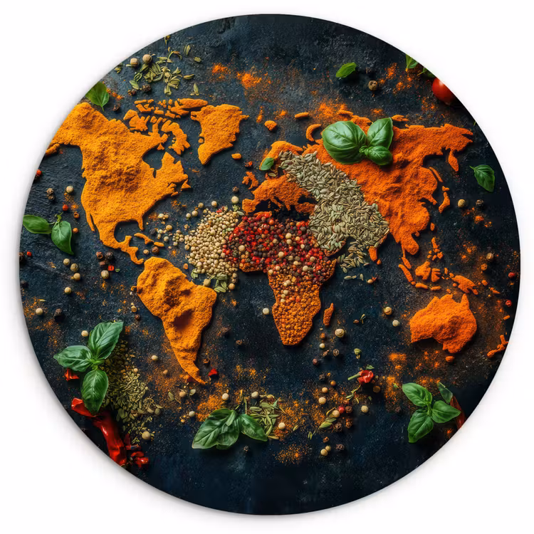 Muurcirkel - Wereldkaart - Kruiden - Levendige kleuren — 1