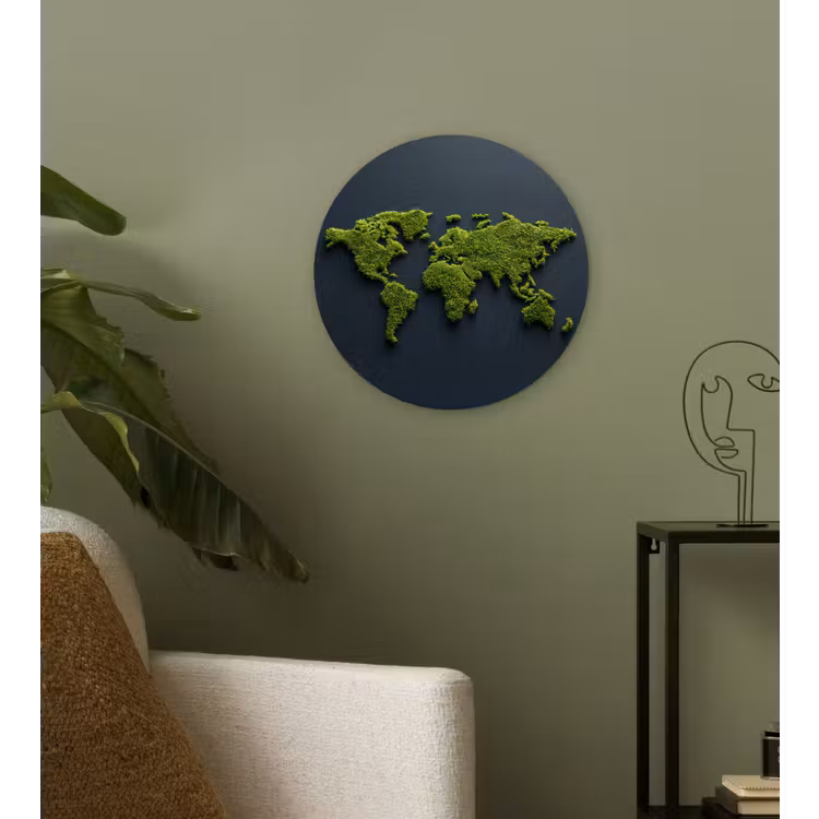 Muurcirkel - Wereldkaart - Mos -Levendig effect — 3