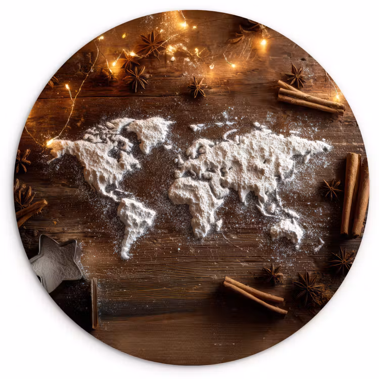Muurcirkel - Wereldkaart - Poedersuiker - Hout — 1