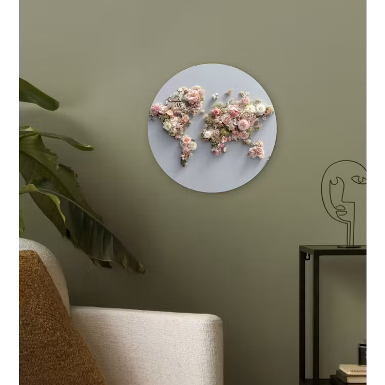 Muurcirkel - Wereldkaart - Rozen - Roze — 3
