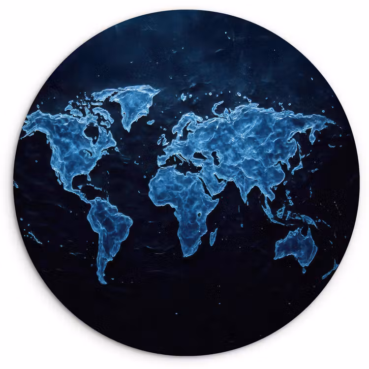 Muurcirkel - Wereldkaart - Waterstructuur - Blauw — 1
