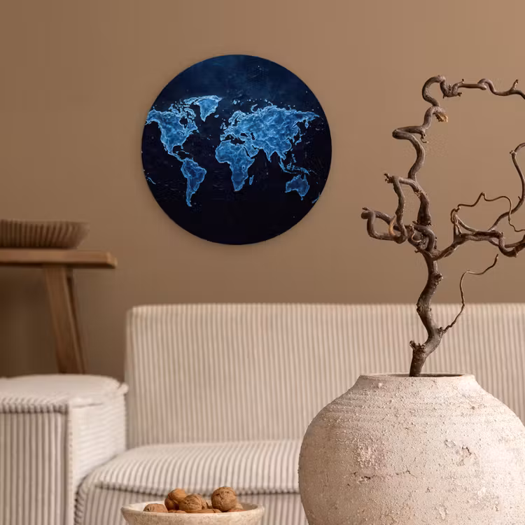 Muurcirkel - Wereldkaart - Waterstructuur - Blauw — 2