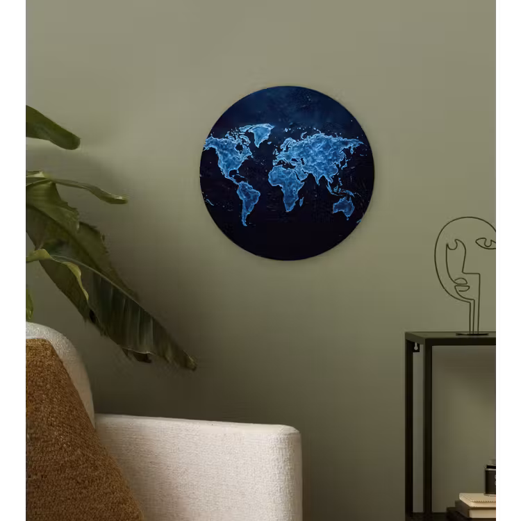 Muurcirkel - Wereldkaart - Waterstructuur - Blauw — 3