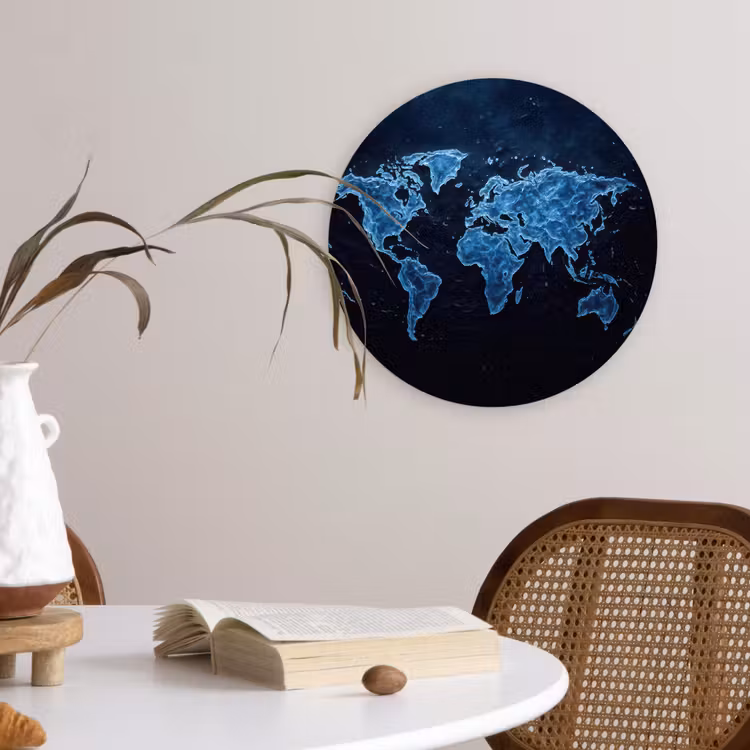 Muurcirkel - Wereldkaart - Waterstructuur - Blauw — 4