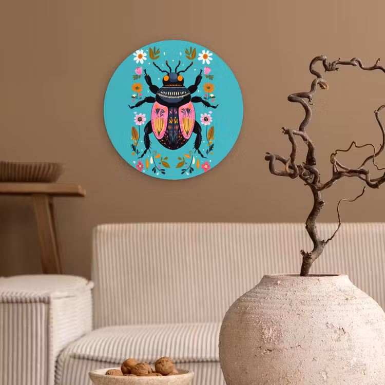 Muurcirkel - Kever - Bloemmotieven - Turquoise - Bladeren — 2