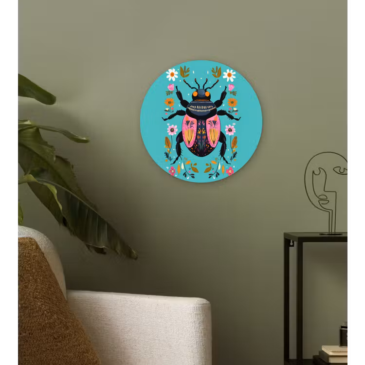 Muurcirkel - Kever - Bloemmotieven - Turquoise - Bladeren — 3