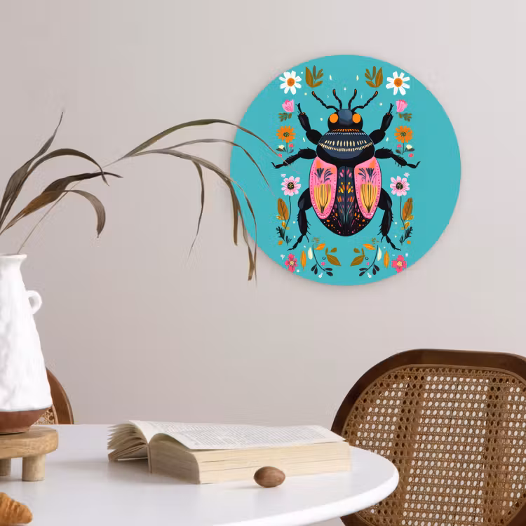 Muurcirkel - Kever - Bloemmotieven - Turquoise - Bladeren — 4
