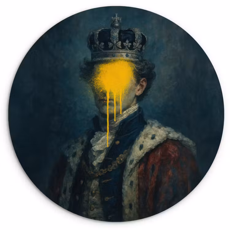 Muurcirkel - Koning - Portret - Druipende gele verf — 1