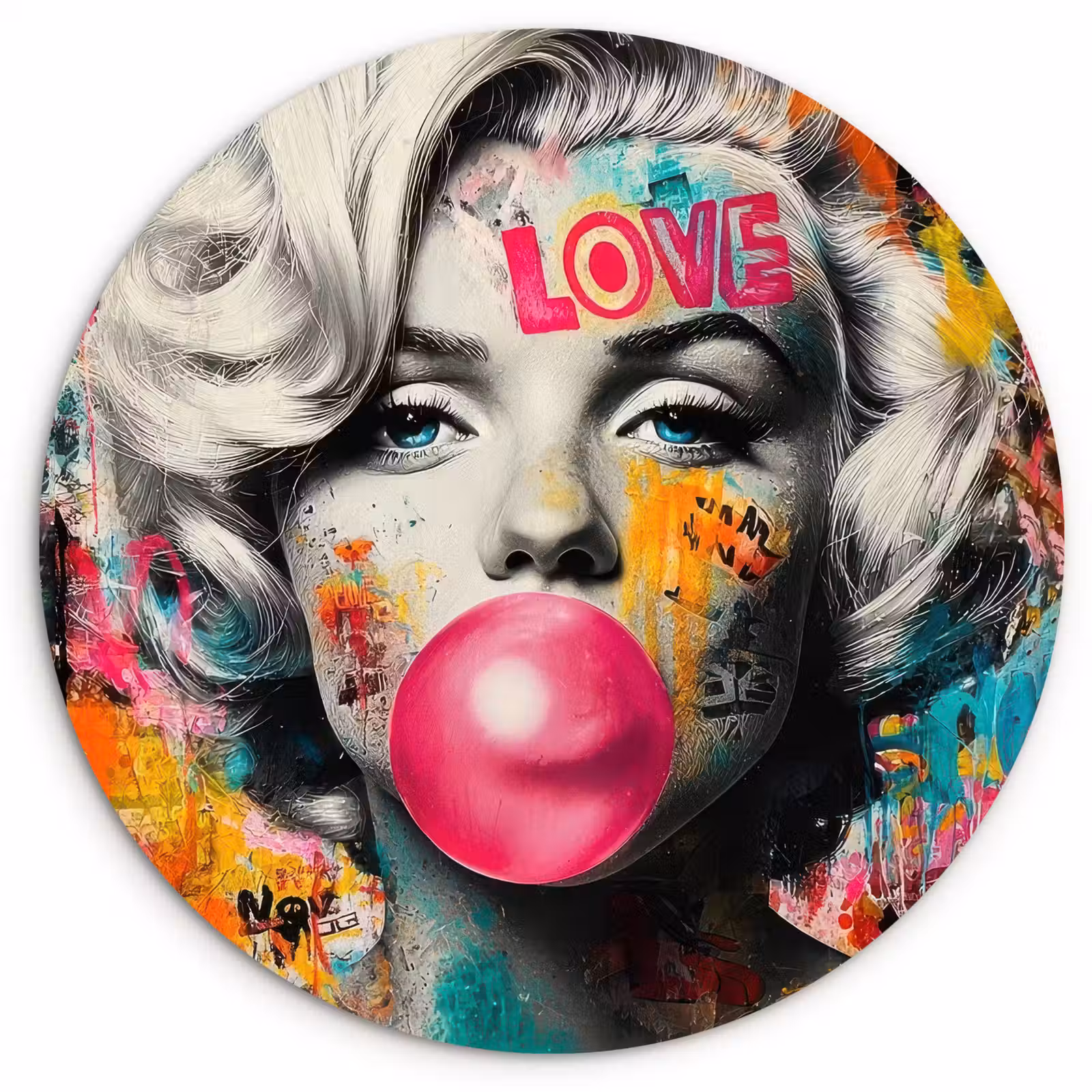 Muurcirkel - Vrouw - Kauwgom - Graffiti - Neonkleuren — 1