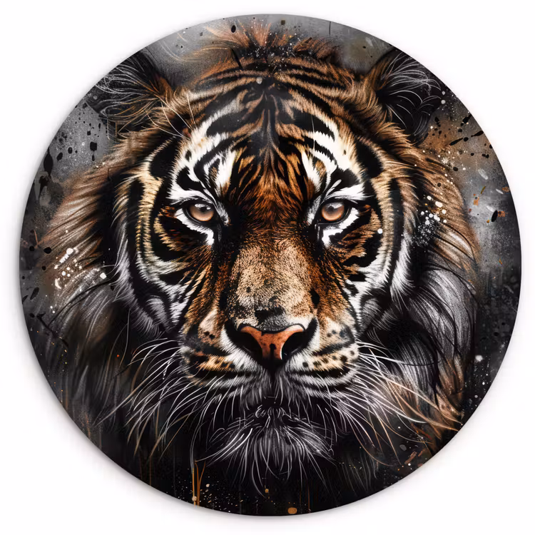 Muurcirkel - Tijger - Dieren - Portret - Luxe - Zwart — 1