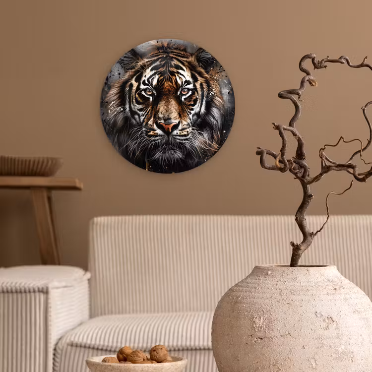 Muurcirkel - Tijger - Dieren - Portret - Luxe - Zwart — 2