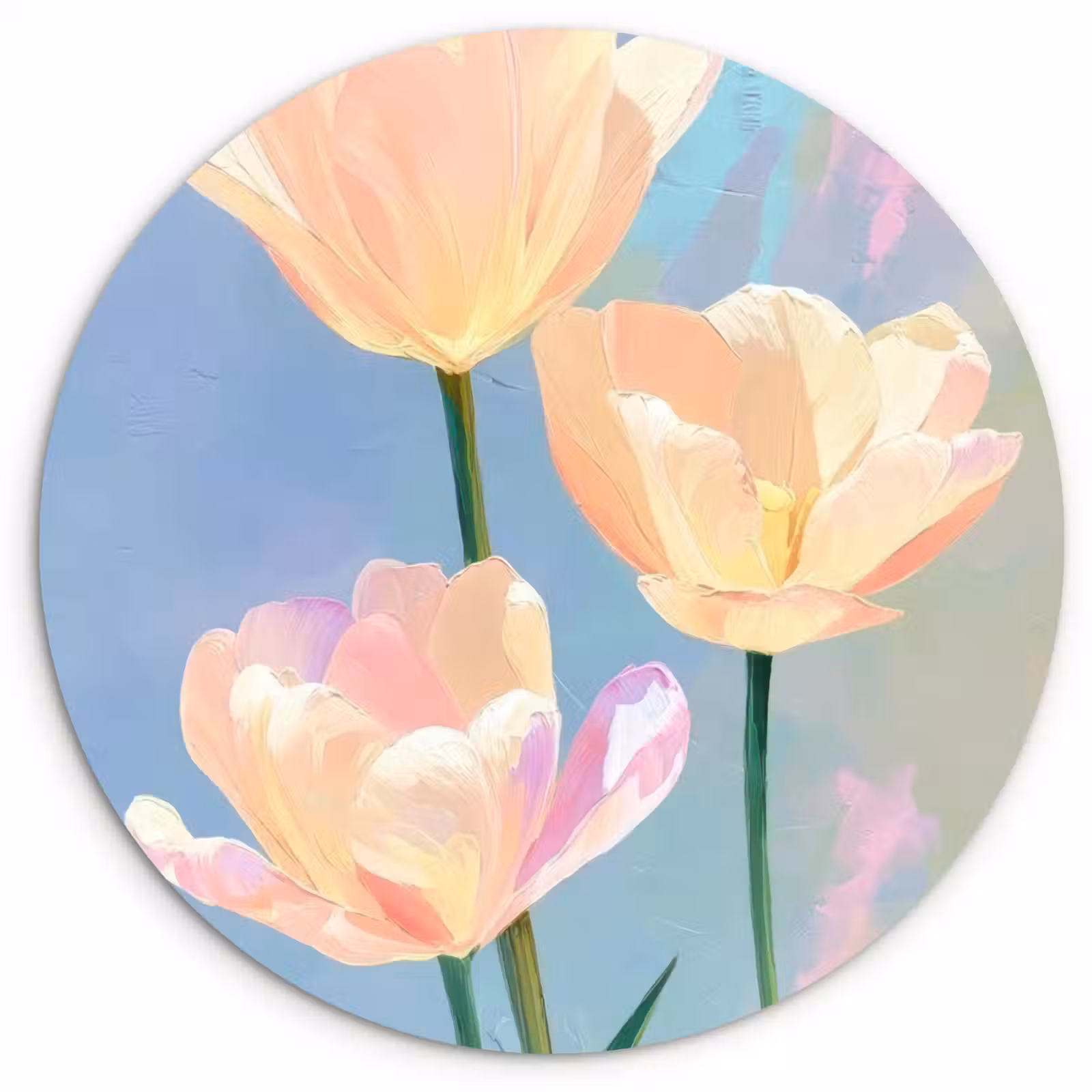 Muurcirkel - Tulpen - Roze accenten - Blauw — 1