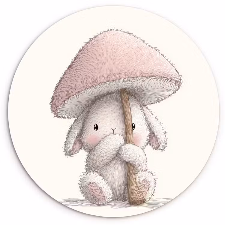 Muurcirkel - Paddenstoel - Konijn - Roze — 1